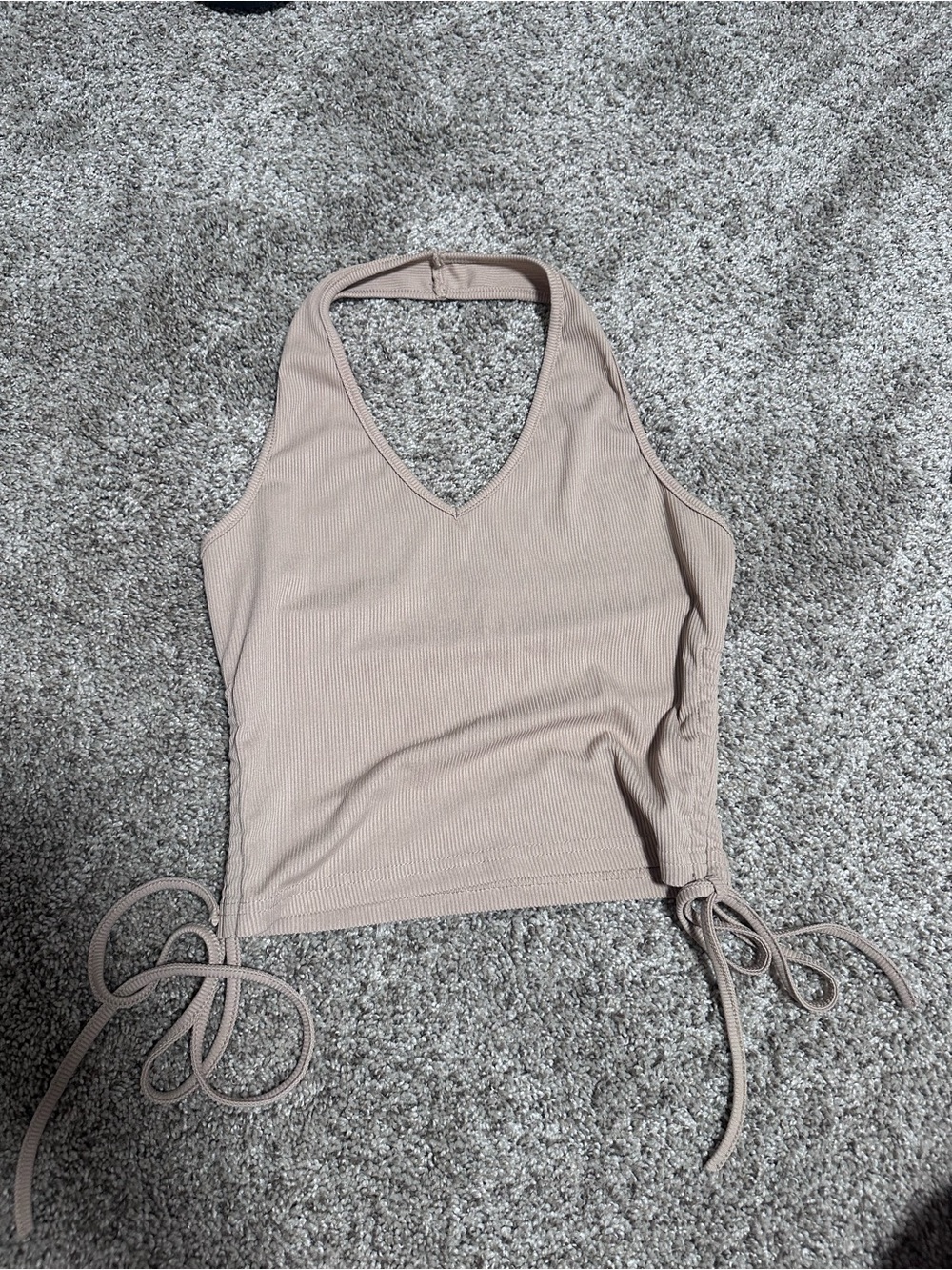 SHEIN Ribbed Halter Tie-Side Tank Top - Taupe